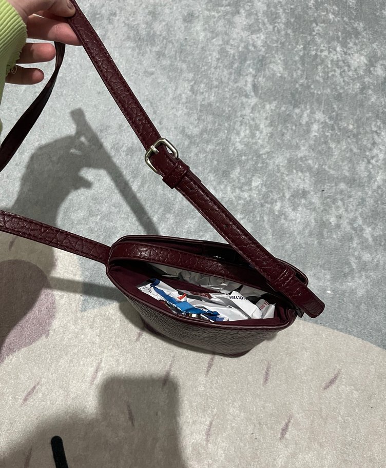 Bordo Deri Kadın Omuz Çantası - Görsel 3