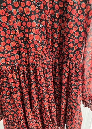 Kırmızı Bohem Uzun Kollu Midi Elbise - Görsel 4