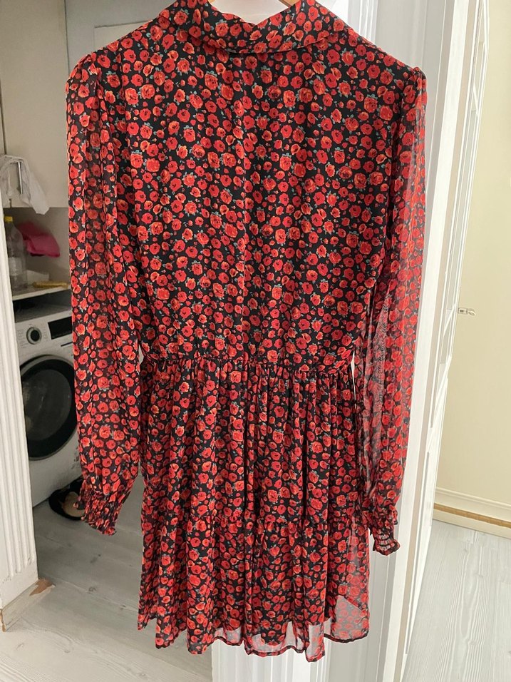 Kırmızı Bohem Uzun Kollu Midi Elbise - Görsel 2