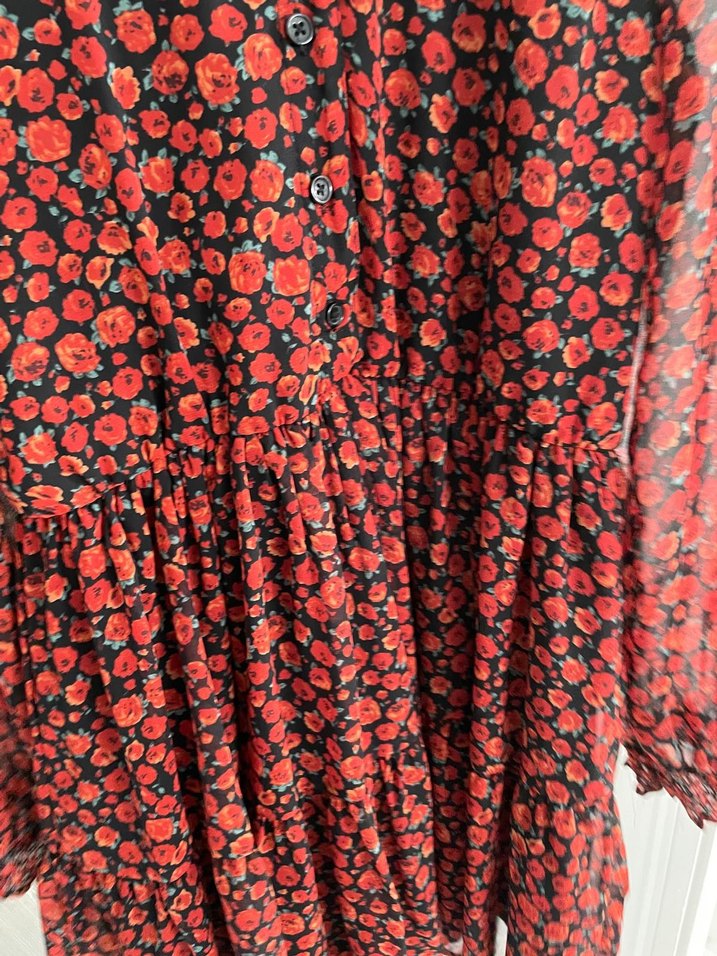 Kırmızı Bohem Uzun Kollu Midi Elbise - Görsel 4