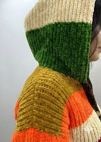 El Örgüsü Renkli Kadife Kapüşonlu Crop - Görsel 2