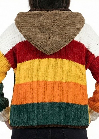 El Örgüsü Kadife İp kapşonlu Bayan Hırka - Görsel 2