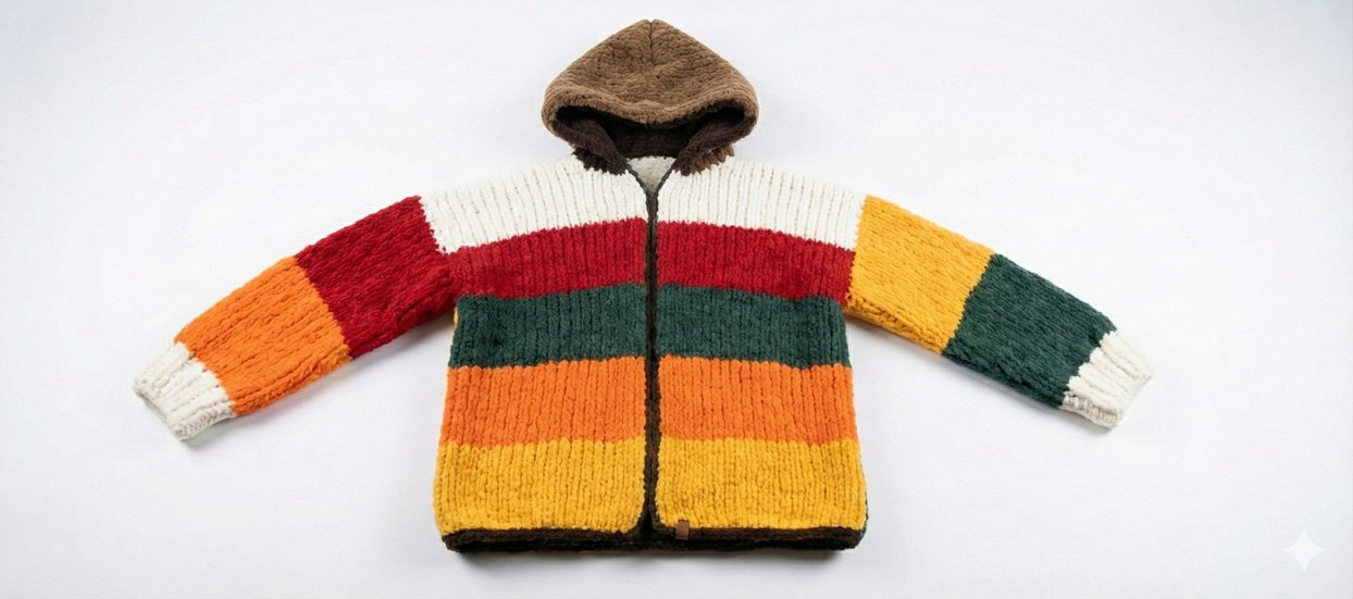 El Örgüsü Kadife İp kapşonlu Bayan Hırka - Görsel 3