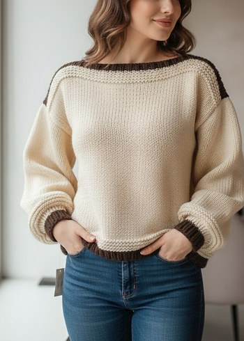 El Örgüsü Oversize Blok Renkli Triko Kazak - Görsel 2