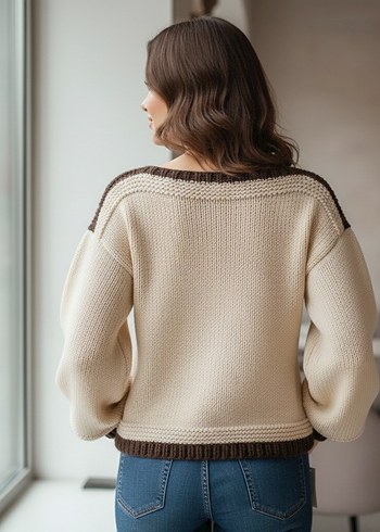 El Örgüsü Oversize Blok Renkli Triko Kazak - Görsel 3