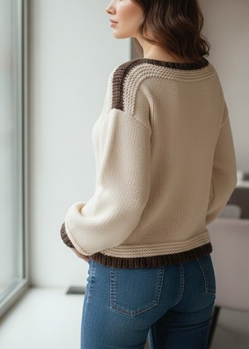 El Örgüsü Oversize Blok Renkli Triko Kazak - Görsel 4