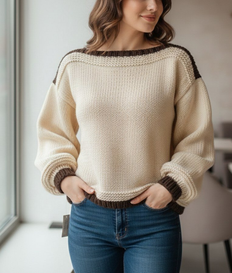 El Örgüsü Oversize Blok Renkli Triko Kazak - Görsel 2