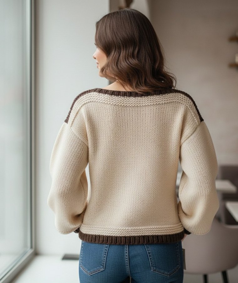 El Örgüsü Oversize Blok Renkli Triko Kazak - Görsel 3