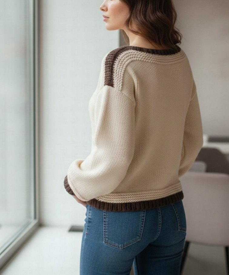 El Örgüsü Oversize Blok Renkli Triko Kazak - Görsel 4