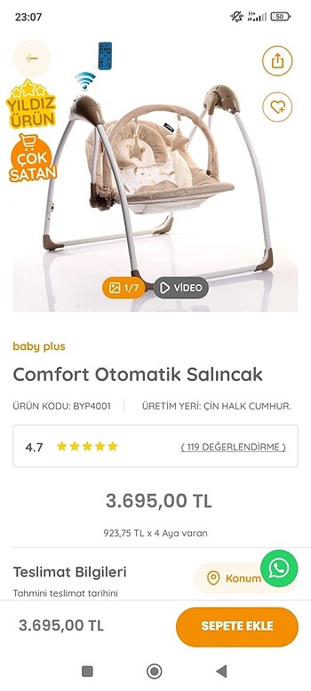 Kumandalı elektrikli salıncak