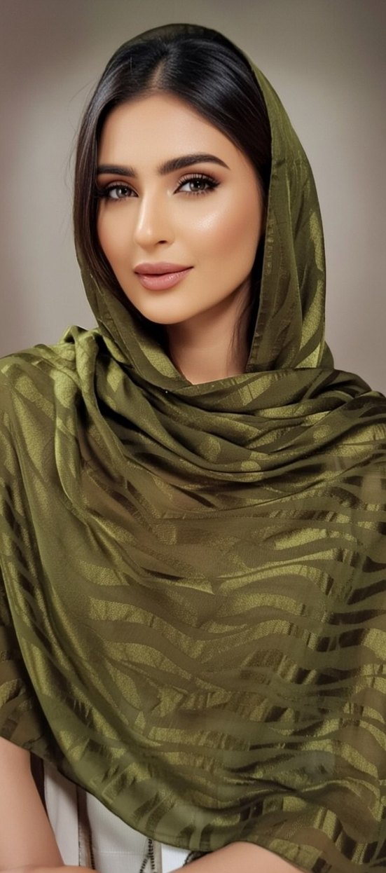 Kadın Haki Parlak Drapeli Bohem Şal - Görsel 2