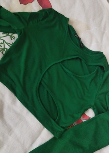 Yeşil Uzun Kollu Crop Top - Görsel 6