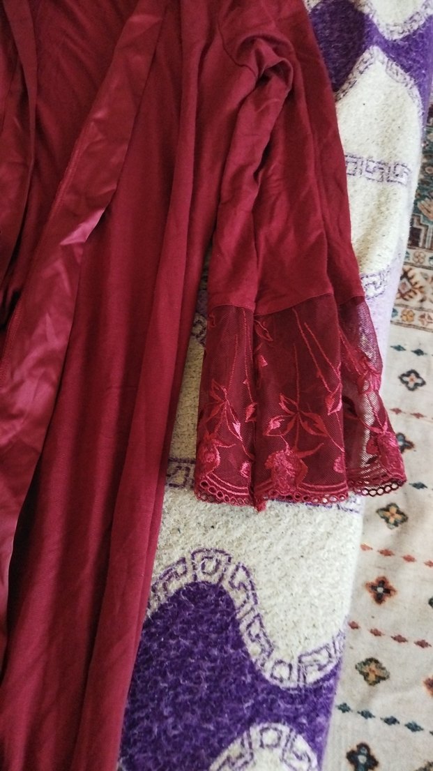 Bordo Uzun Kollu Bohem Kadın Gecelik sabahlık - Görsel 3