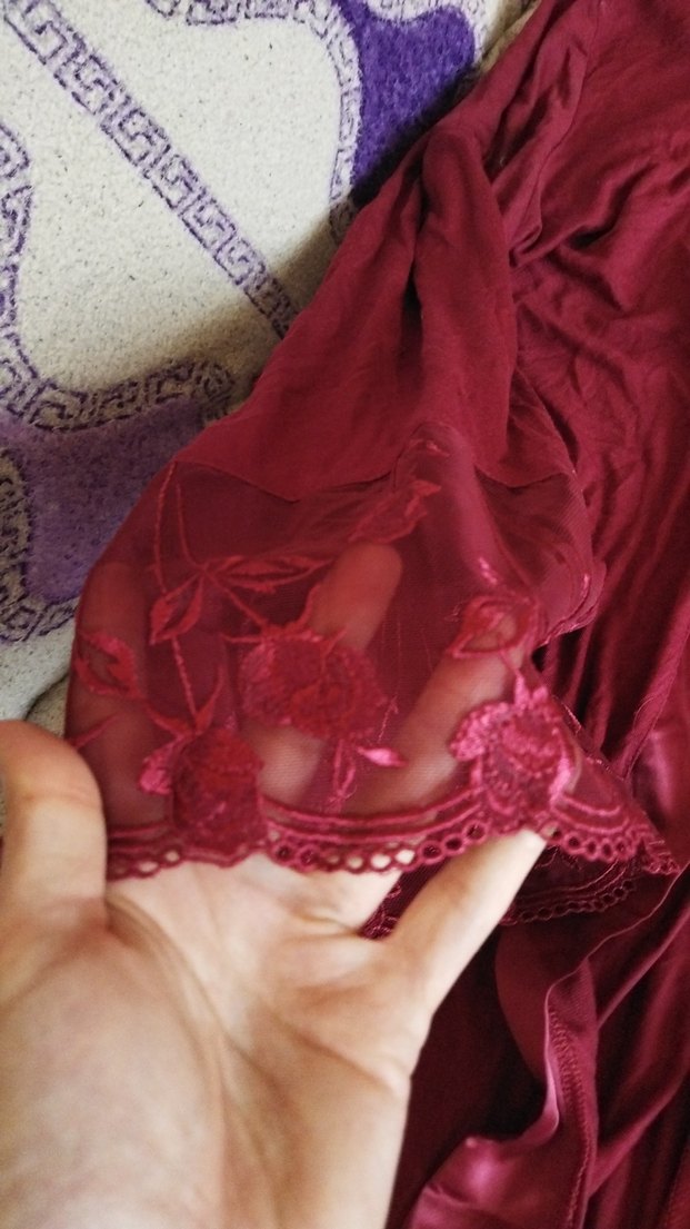 Bordo Uzun Kollu Bohem Kadın Gecelik sabahlık - Görsel 4