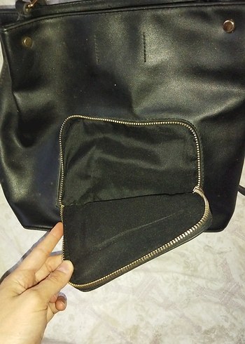 Siyah Deri Tokalı Kadın Çanta - Görsel 8