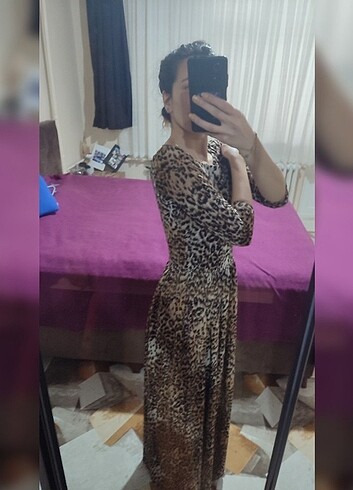 m Beden Leoparlı Elbise