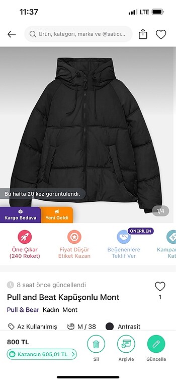 Pull and Bear Kapüşonlu Mont