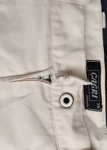 Düğmeli Beyaz Midi Keten Etek - Görsel 3