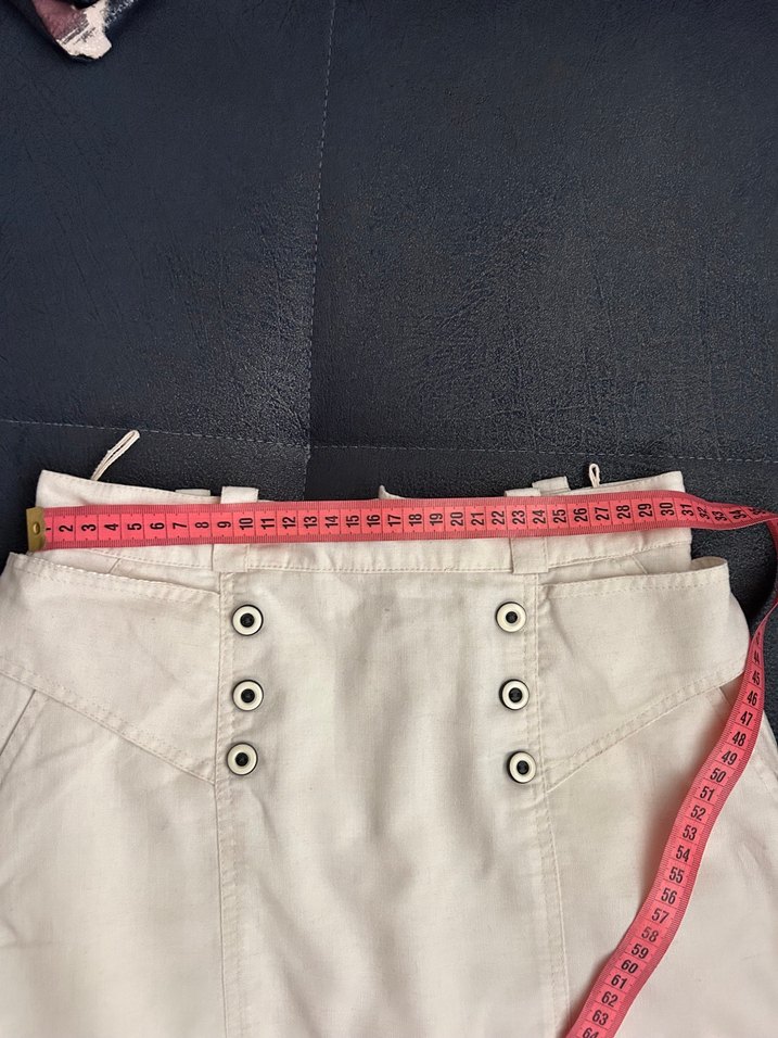 Düğmeli Beyaz Midi  Keten Etek - Görsel 5