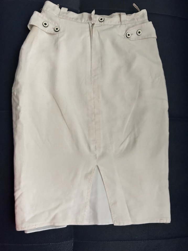 Düğmeli Beyaz Midi  Keten Etek - Görsel 2