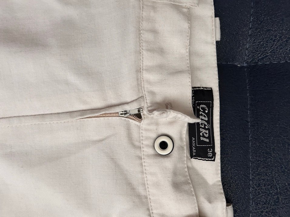 Düğmeli Beyaz Midi  Keten Etek - Görsel 3