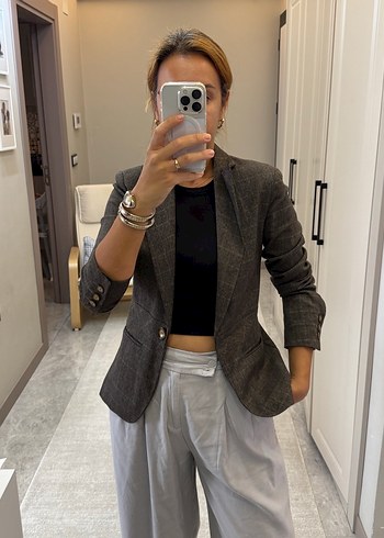 Düğmeli kahverengi Kadın Blazer