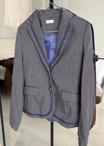 34 Beden gri Renk Gri Denim Düğmeli Kadın Blazer Ceket