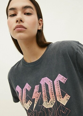l Beden çeşitli Renk Stradivarius AC/DC tshirt