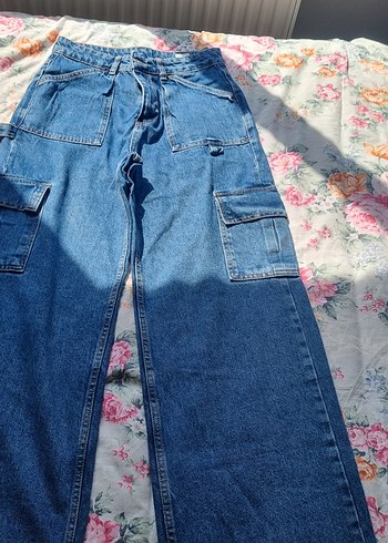 Mavi Bol Kesim Kemerli Denim Pantolon