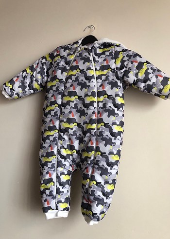 Gri Baskılı Bebek Kayak Tulumu Fermuarlı - Görsel 3