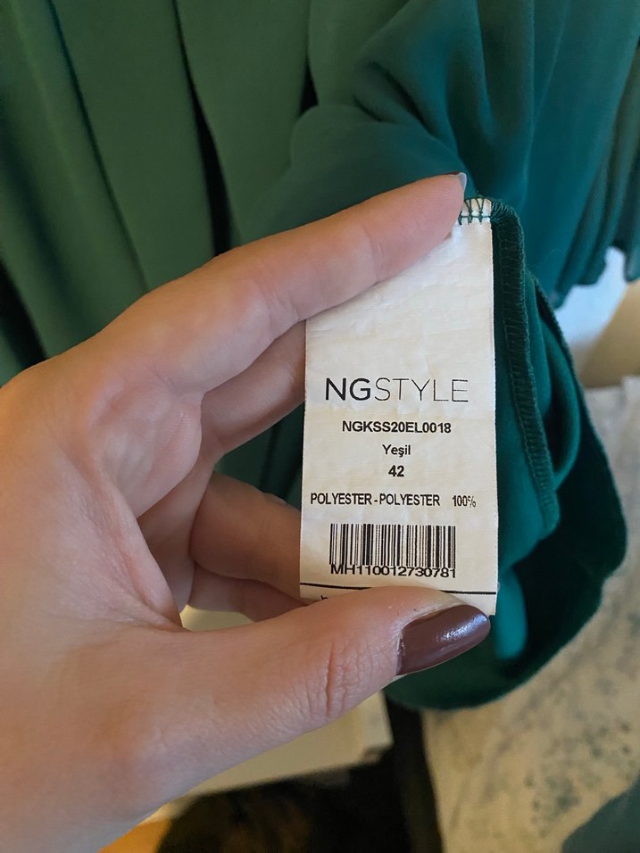 Uzun Kollu Yeşil Elbise - Görsel 5