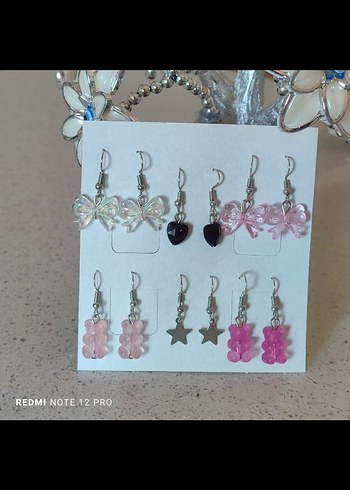 2 çift 40 tl Pembe Mini Boncuklu Küpe Seti