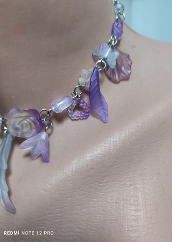 Bohem Mor Boncuklu Çiçekli Kolye - Görsel 5