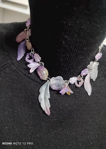 Bohem Mor Boncuklu Çiçekli Kolye - Görsel 2