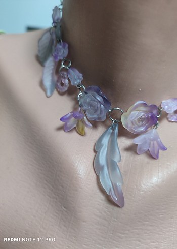 Bohem Mor Boncuklu Çiçekli Kolye - Görsel 4