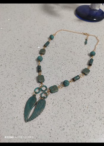 Uzun Zincir Detaylı Turkuaz Bohem Kolye - Görsel 2