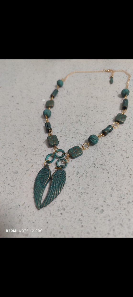 Uzun Zincir Detaylı Turkuaz Bohem Kolye - Görsel 3