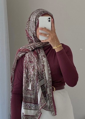 Bordo İpek Görünümlü Bohem Kadın Şal