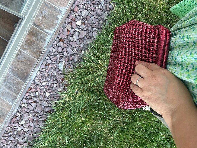 Beden pembe Renk deri örgü clutch