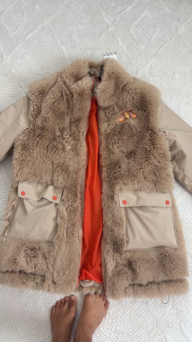 Kahverengi Kürklü Midi Kadın Ceket - Görsel 1