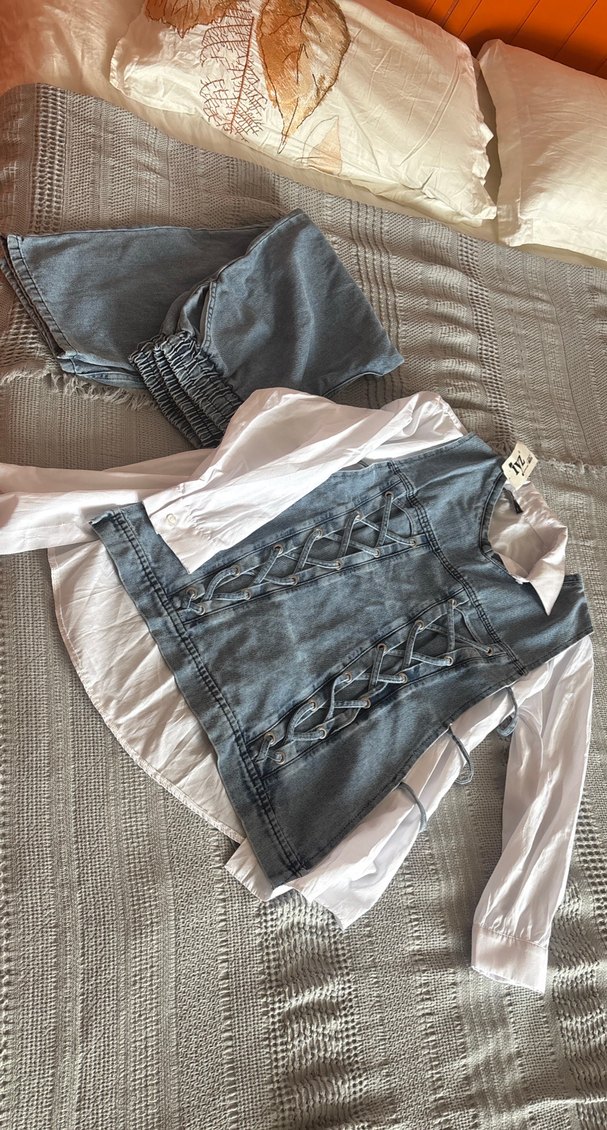 Gri Mini Strappy Kot Ceket - Görsel 1