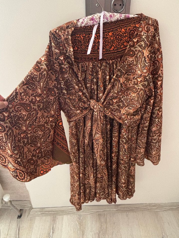 Bohem Uzun Kollu Kahverengi - Görsel 1