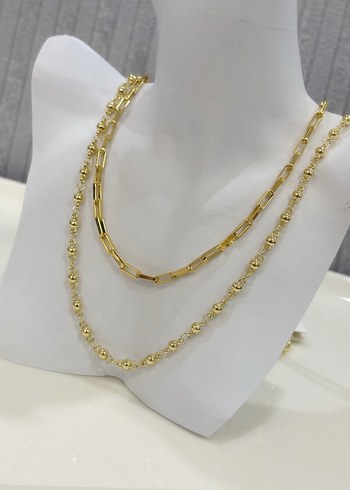 Zincir Detaylı Mini Yılan Desenli Altın Kolye - Görsel 4