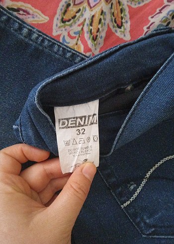 32 Beden mavi Renk Renkli Tie-Dye Desenli Düğmeli Kadın Kot Pantolon