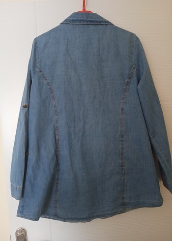 Düğmeli Mavi Denim Kadın Gömlek - Görsel 4