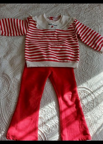 Kız Bebek Nakışlı Uzun Kollu Kırmızı Takım - Görsel 2