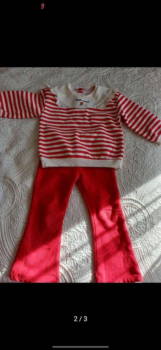 Kız Bebek Nakışlı Uzun Kollu Kırmızı Takım - Görsel 2