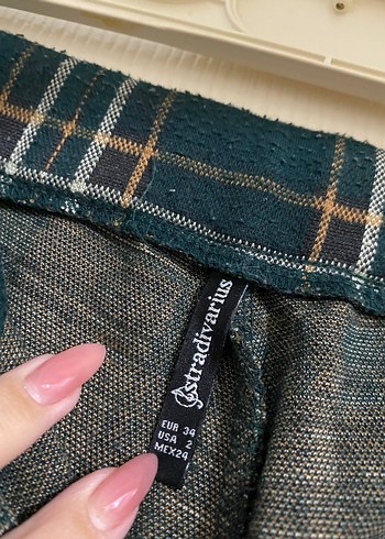 xs Beden Stradivarius yeşil ekose tayt pantolon