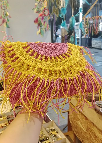 Renkli Bohem Kadın Örgü Püsküllü Clutch Çanta