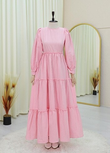 Pembe Ekose Elbise